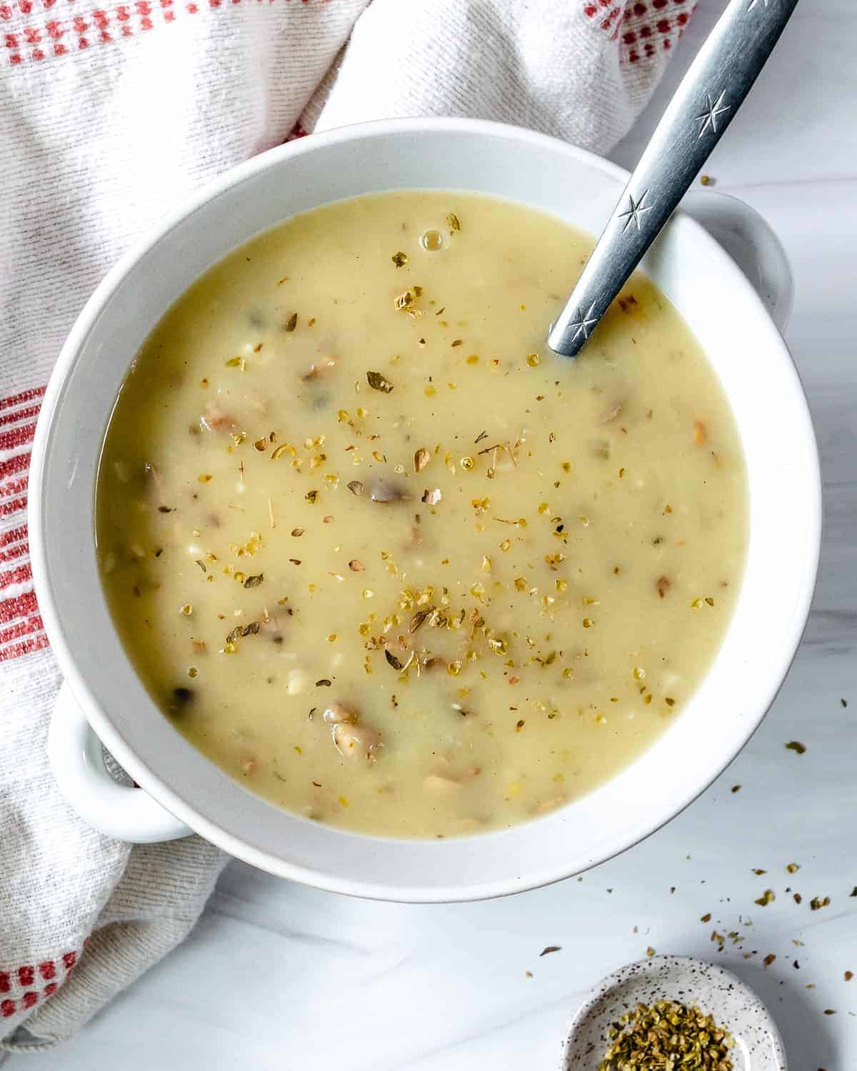 completed bowl of mushroom gravy against a white background