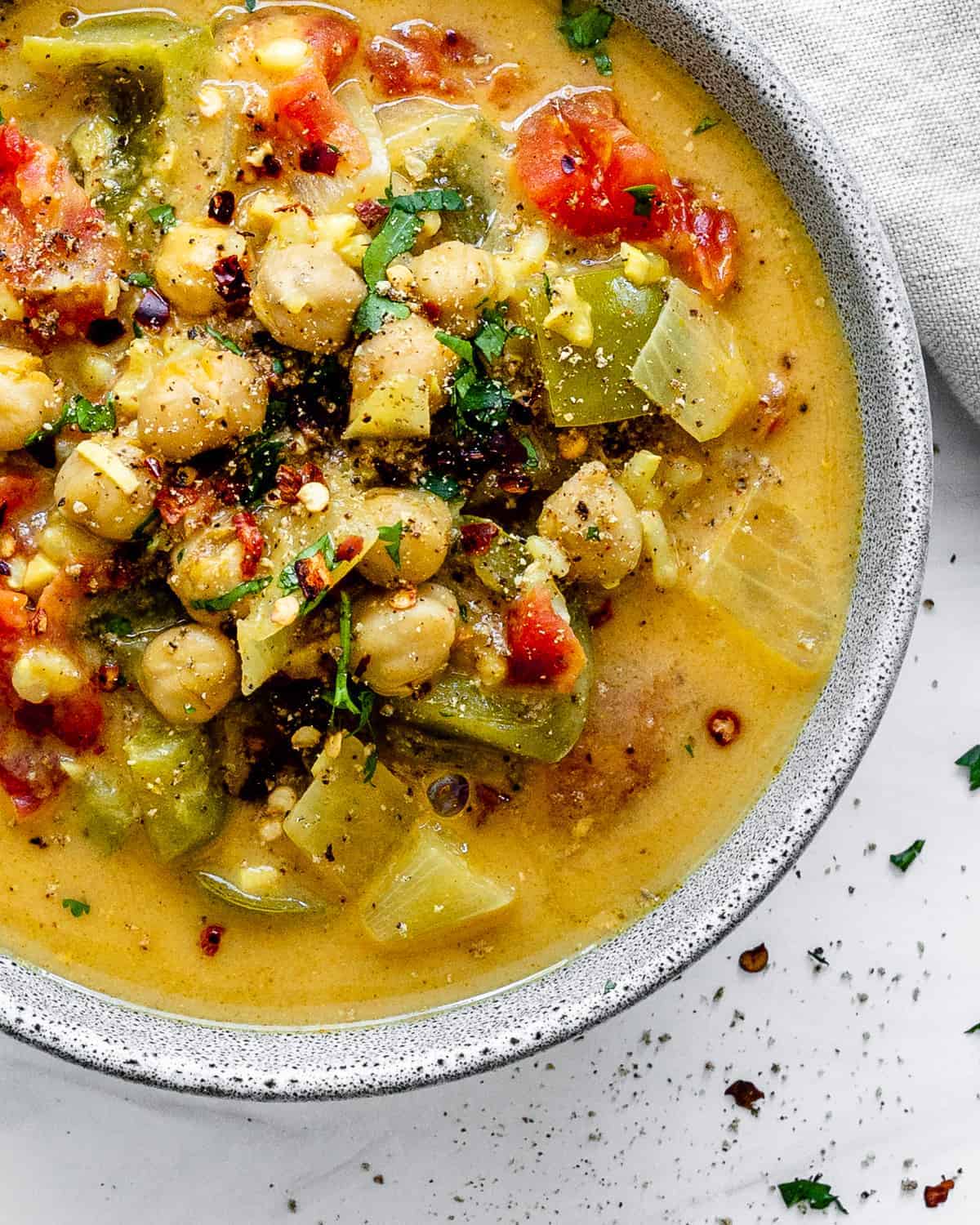 finished Coconut Curry Soup in a white bowl