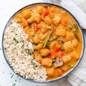 finished bowl of butternut squash curry with rice