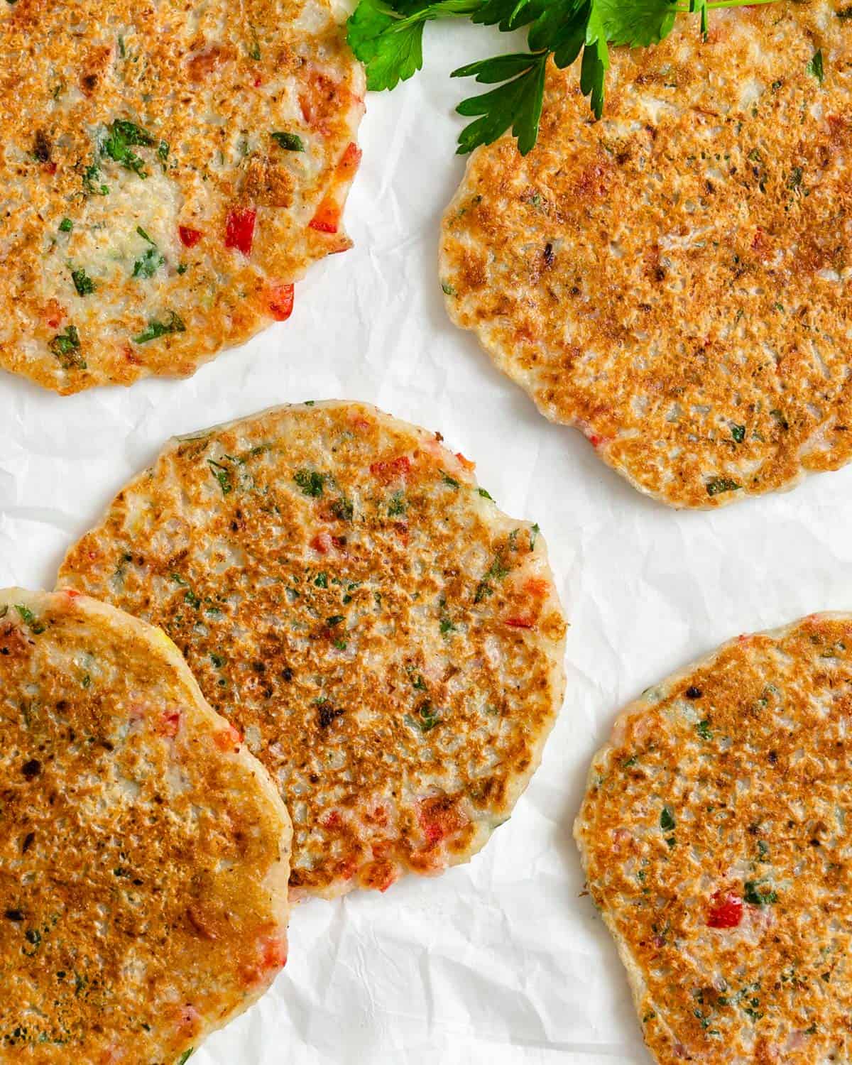 completed Vegan Potato Pancakes against a white surface