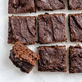 completed Easy Pumpkin Brownies against a white surface