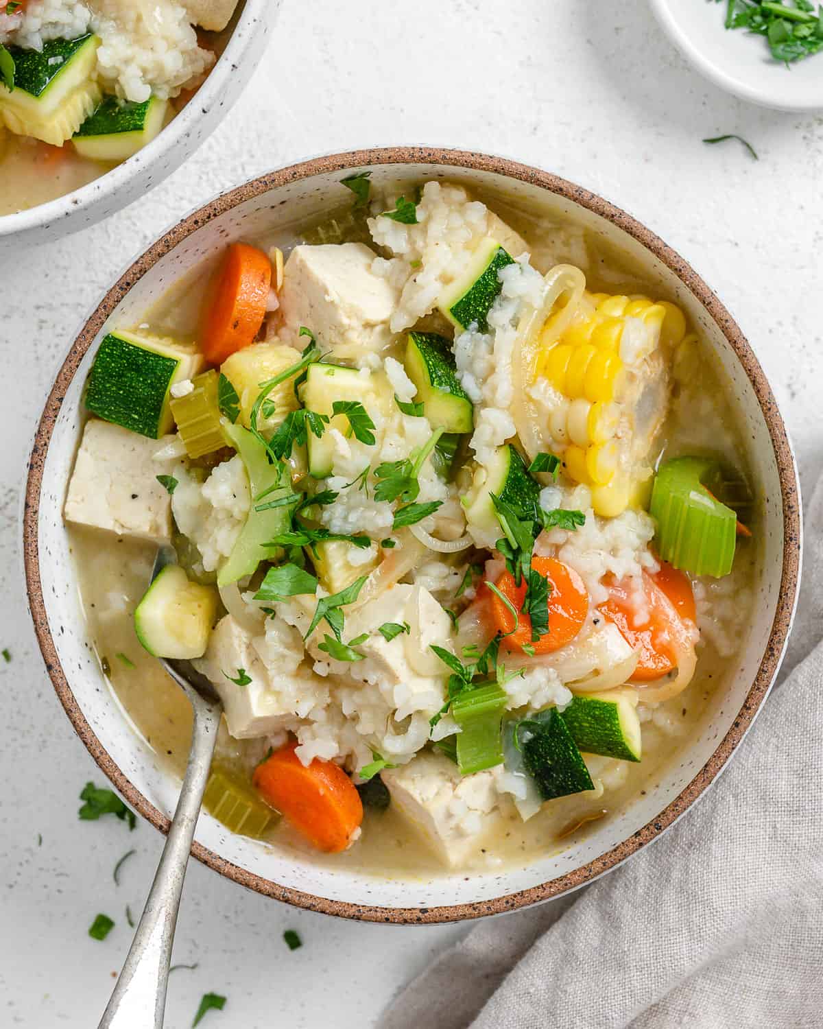 completed Caldo de Tofu in a bowl against a white surface