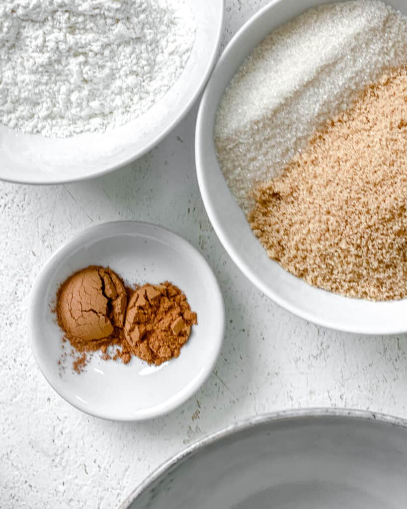 ingredients for The Best Vegan Apple Crumble measured out against a white surface