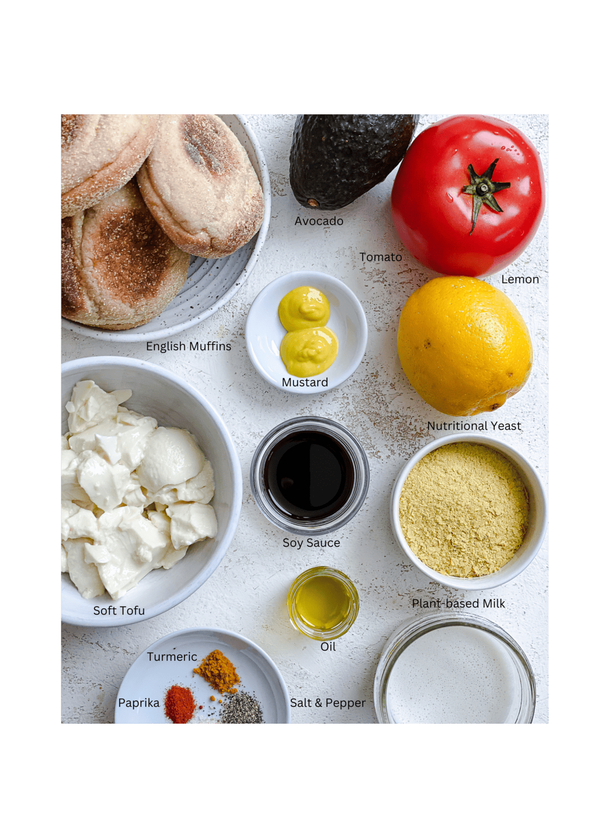 ingredients for Easy Vegan Hollandaise Sauce measured out against a white surface