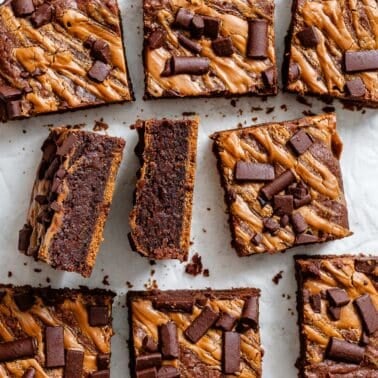 completed Biscoff Brownies against a white surface