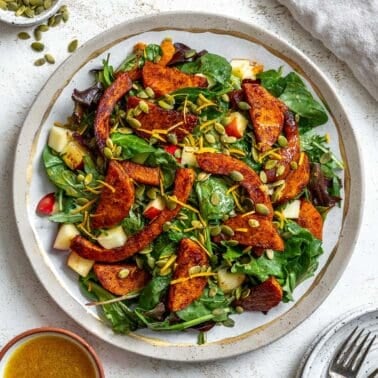 completed Easy Butternut Squash Salad on a white surface