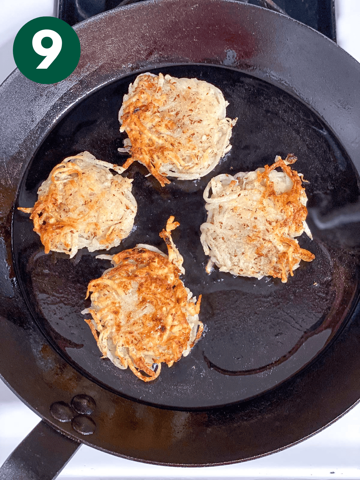 process shot of cooking sweet potato latkes