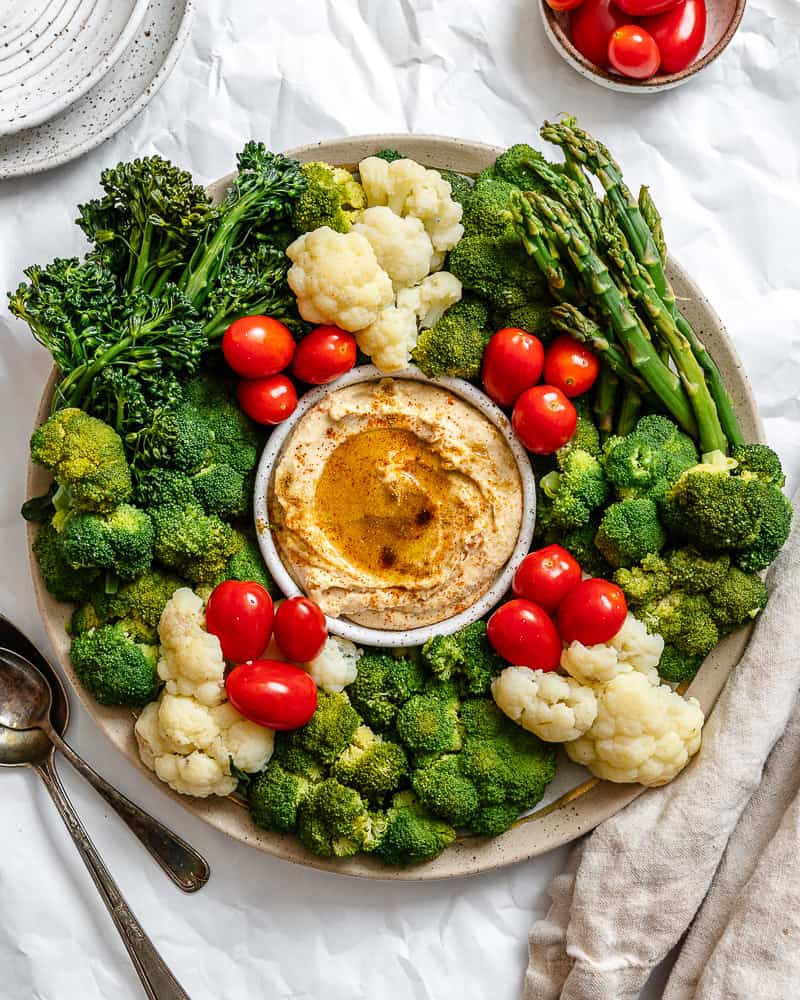 completed Christmas Veggie Tray [Tree OR Wreath] on a white surface