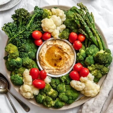 completed Christmas Veggie Tray [Tree OR Wreath] on a white surface