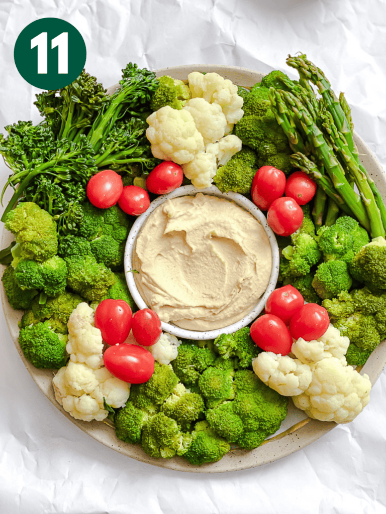 process shot of veggies added to tray