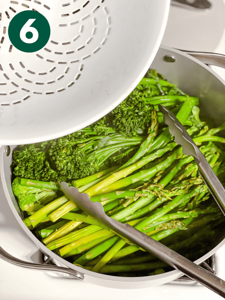 process shot of adding veggies to collander