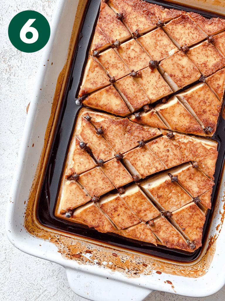 post baked Glazed Tofu Ham in baking dish