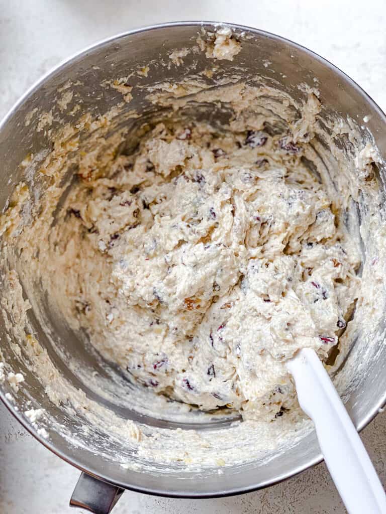 process shot showing mixture of batter in bowl