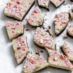 completed Vegan Peppermint Bark on whit surface