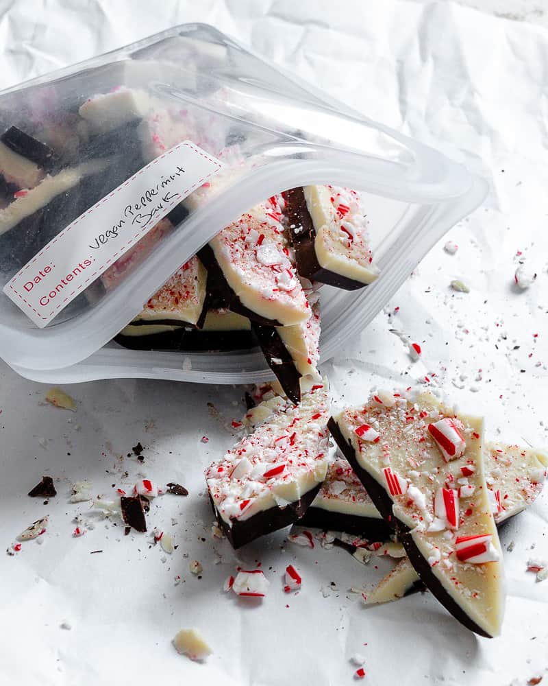 completed Vegan Peppermint Bark in storage bag