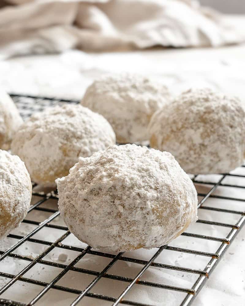 completed Easy Snowball Cookies [Various Flavors] on cooling rack