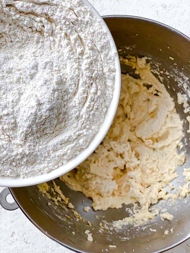 process shot of adding ingredients to bowl