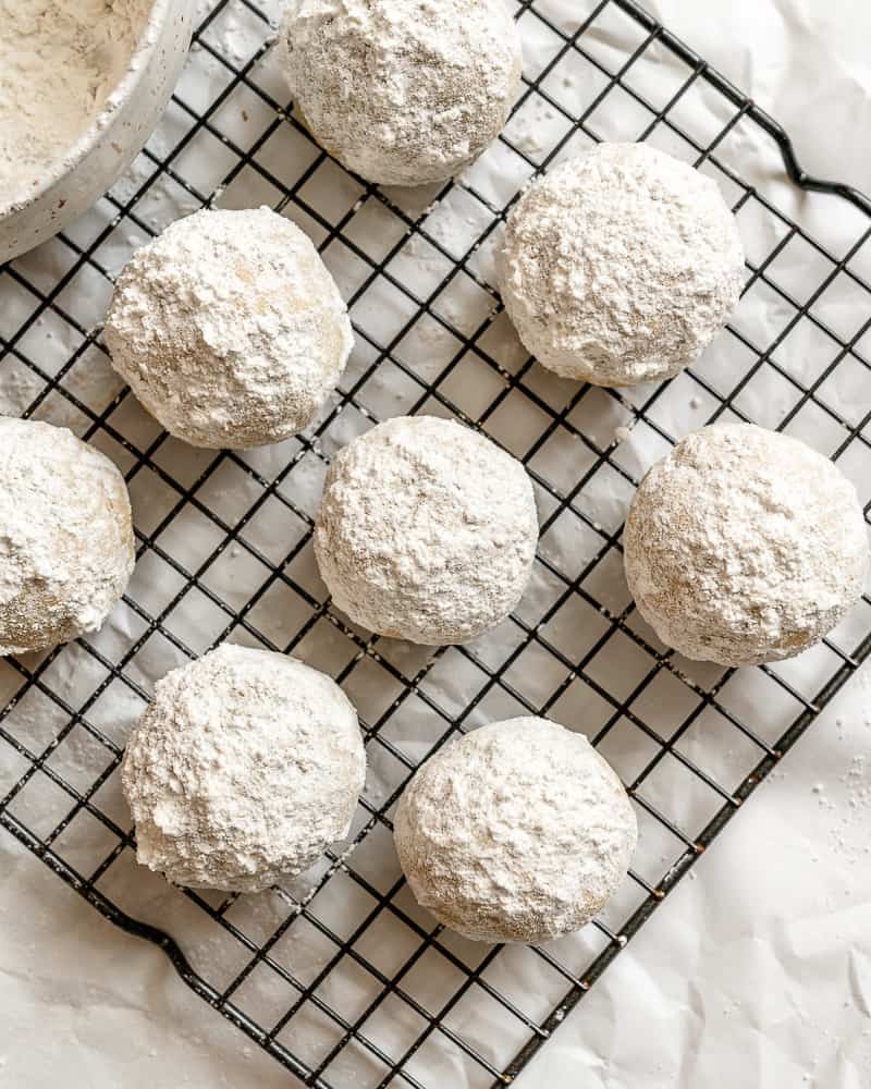 completed Easy Snowball Cookies [Various Flavors] on cooling rack