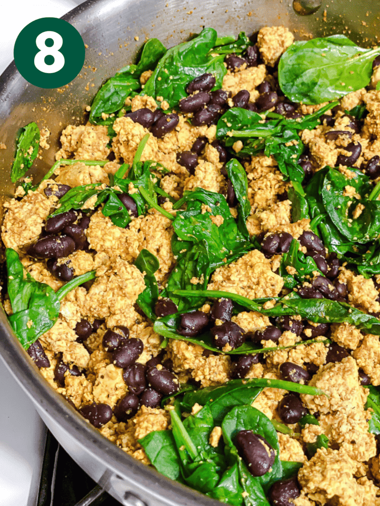 process shot showing taco mixture cooking in pan