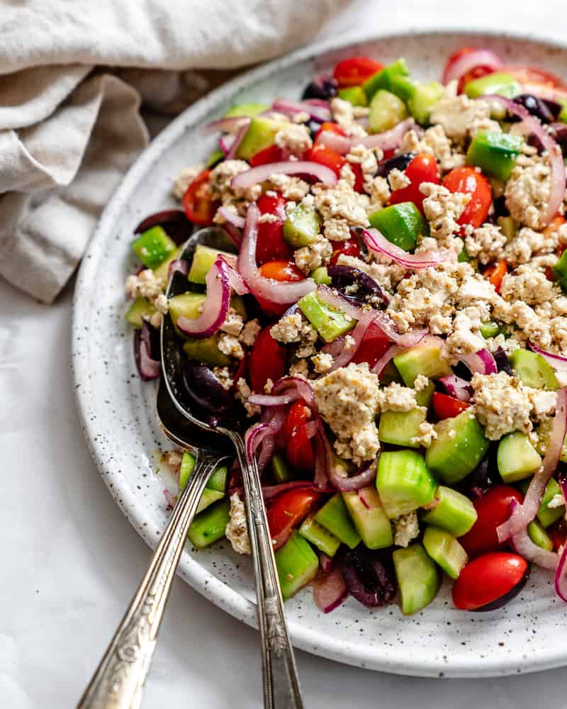 completed Greek Cucumber Salad plated