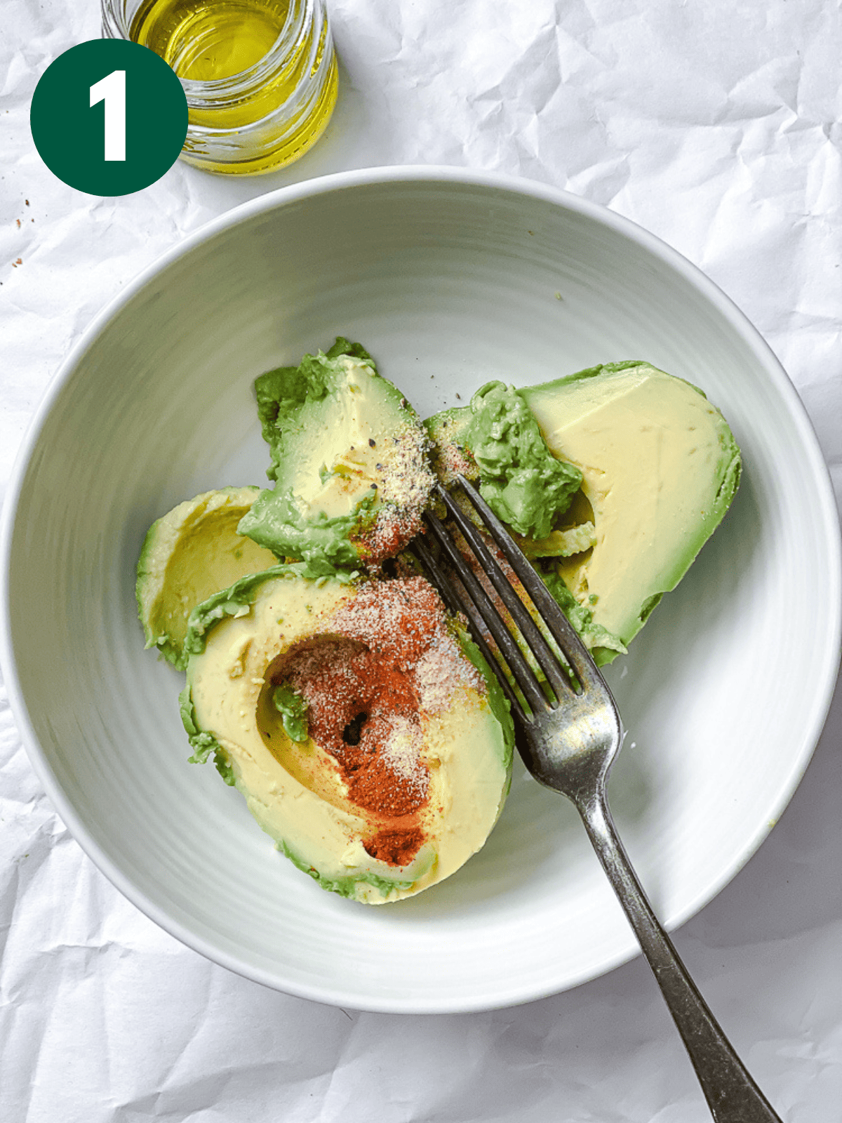 process shot of mashing avocado in a bowl