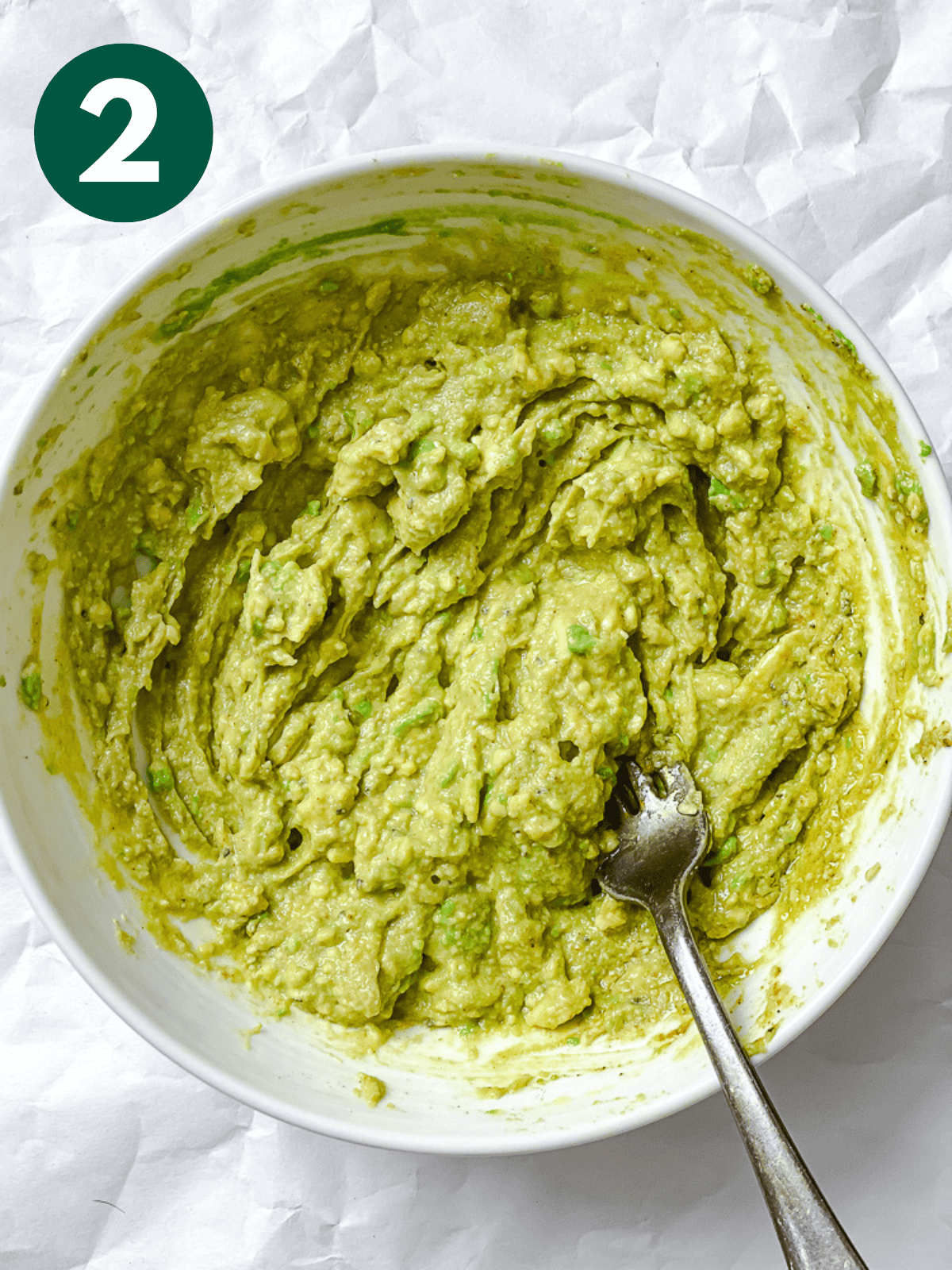 process shot of mashing avocado in a bowl