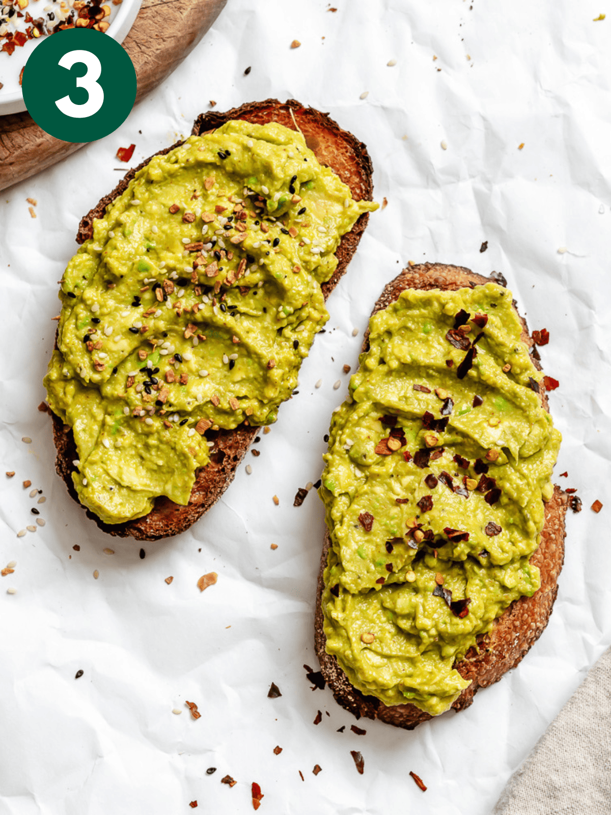 completed Best Vegan Avocado Toast on white surface