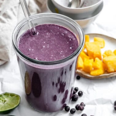 completed Mango Blueberry Smoothie in a cup