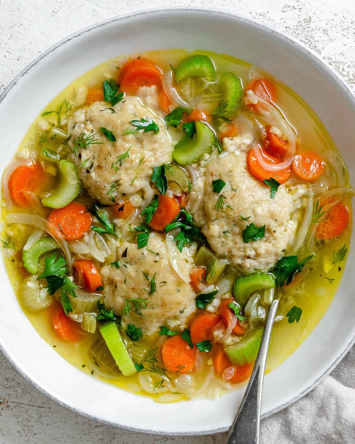 completed Vegan Matzo Ball Soup in a bowl