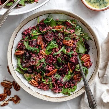 completed Roasted Beet and Quinoa Salad plated