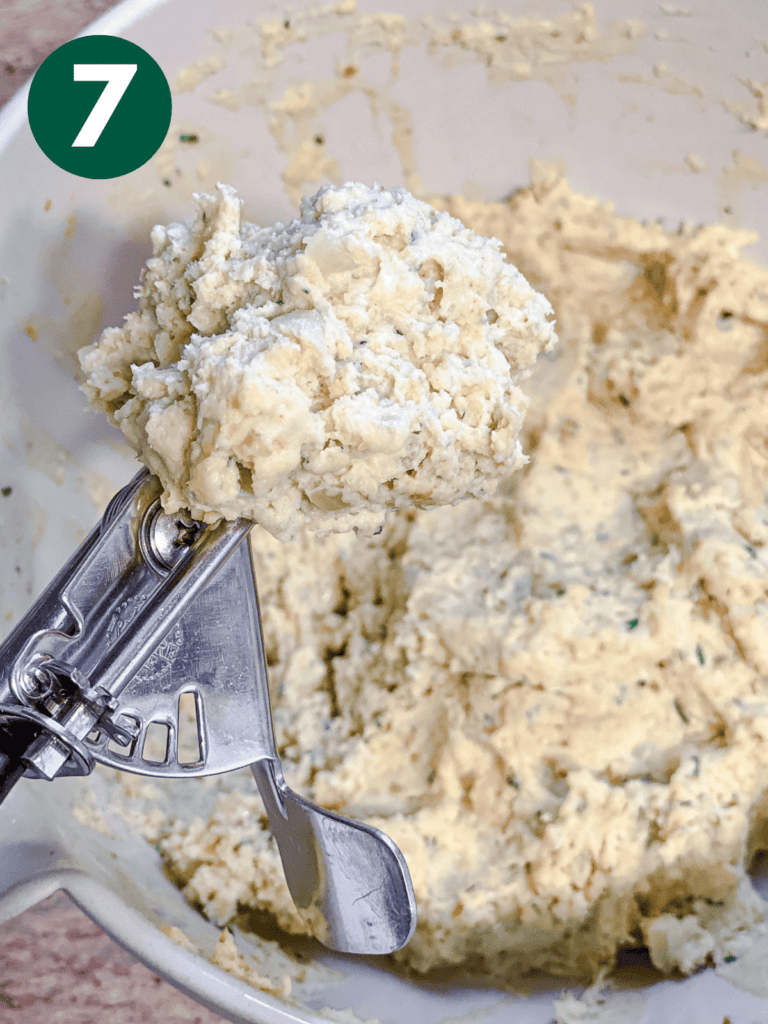 process shot showing the formation of matzo balls