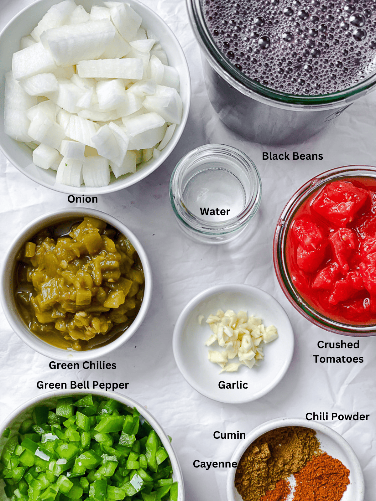 ingredients for black bean chili.