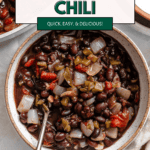 pinterest image of Black Bean Chili in a bowl.