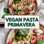 Pinterest image of Vegan Pasta Primavera in a bowl.