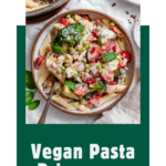 Pinterest image of Vegan Pasta Primavera in a bowl.