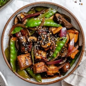 completed Stir-Fried Veggies With Tofu on a plate