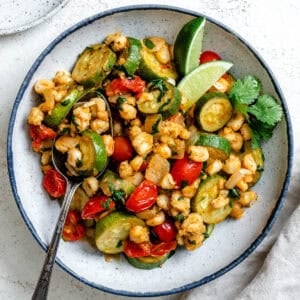 completed Summer Zucchini and Hominy on plate