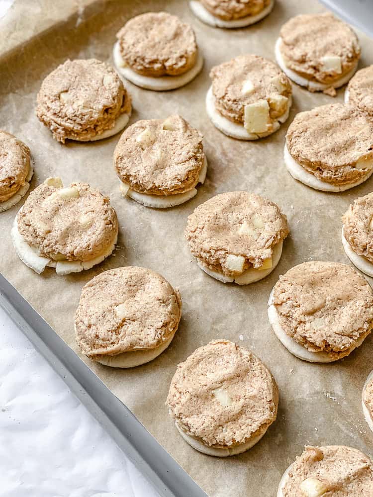 process shot showing pre-baked Apple Pie Cookies on baking tray