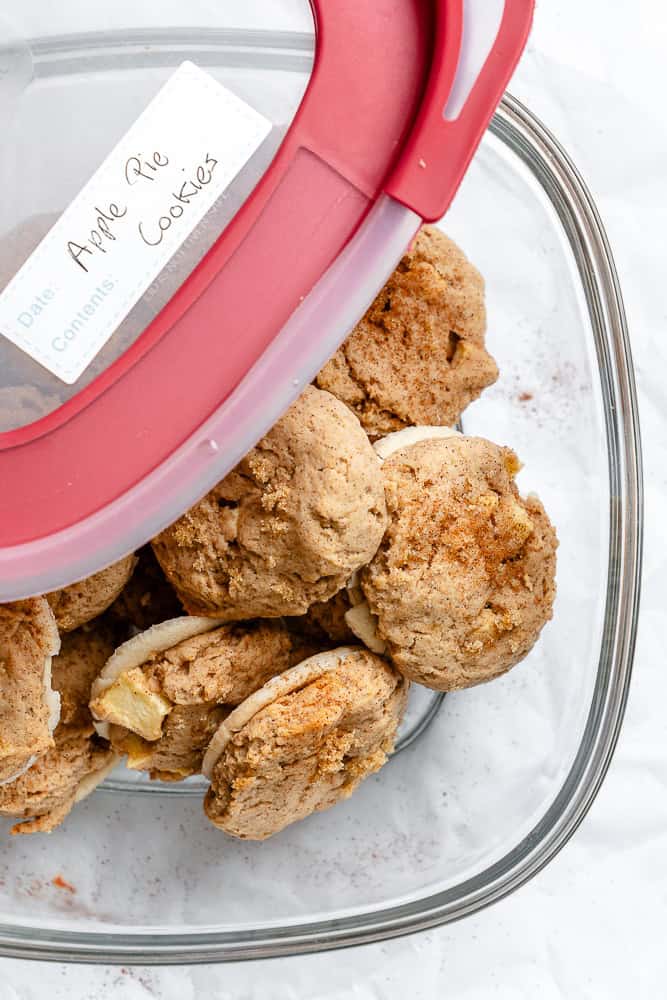 completed Apple Pie Cookies in a storage container