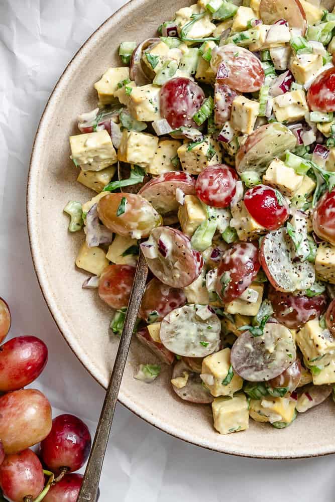 completed Vegan Chicken and California Grape Salad on a plate