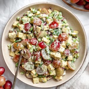 completed Vegan Chicken and California Grape Salad on a plate