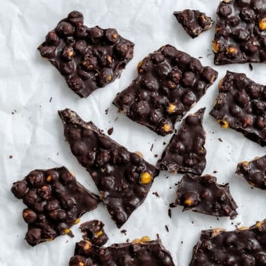 completed Chocolate Covered Chickpeas on a white surface