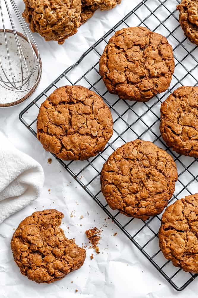 completed Gingerbread Oatmeal Cookies on cooling rack