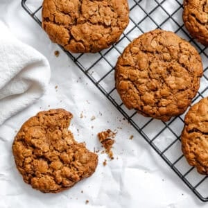 completed Gingerbread Oatmeal Cookies on cooling rack