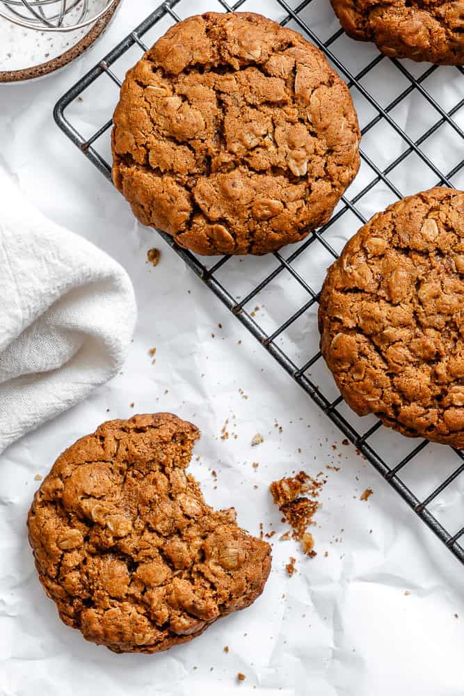 completed Gingerbread Oatmeal Cookies on cooling rack