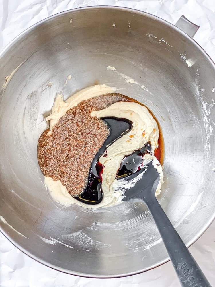 process shot showing mixing ingredients together in a bowl