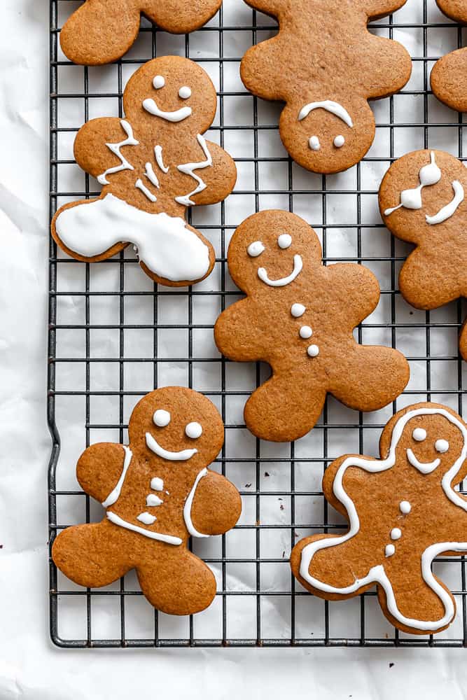 completed Vegan Gingerbread Cookies on cooling rack